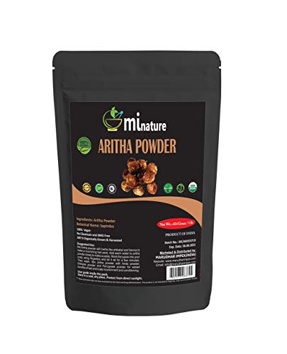 mi nature Organic USDA CERTIFIED Aritha Powder/Soap nut Powder(SAPINDUS MUKOROSSI) FOR SILKY HAIRS / 100% Pure, Natural and Organic - (454g / (1 lb) / 16 ounces) - Resealable Zip Lock Pouch