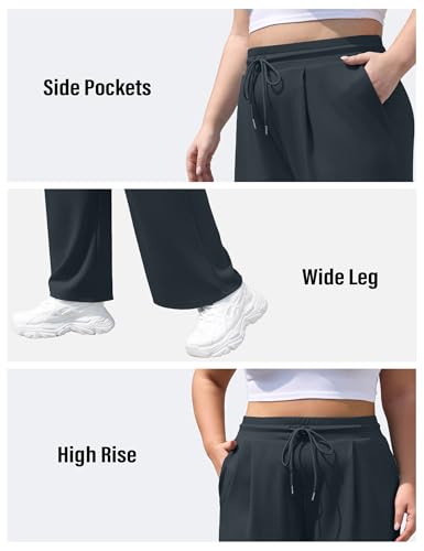 COOTRY Plus Size Wide Leg Pants for Women High Waist Casual Relaxed Pants Drapey Lounge Pants with Pockets4