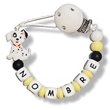 Chupetero Personalizado con Nombre de Bebe. Cadena para no Perder el Chupete. Sujetachupetes Seguro Frabricado en España. EN-71. Sujetatijeras enfermeria (Dalmata)