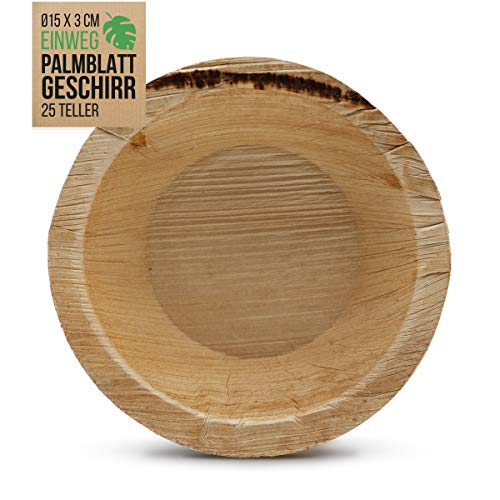 int!rend 25 Assiettes jetables en Feuilles de Palmier I Bols de ø15x3 cm I Cuvettes compostable, biodégradable | Bio saladier, Vaisselle en Feuilles de Palmier, Vaisselle écologique pour Barbecue