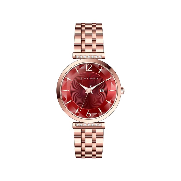Image of Giordano Exquisite Analog Watch for Women with Round Cut Glass Textured Dial, Date Display Function, Quartz Movement and Stainless Steel Strap - GZ-60111