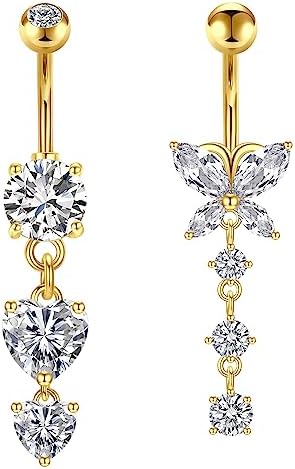 VCMART 2pcs Silver Belly Bars Surgical Steel 10mm Belly Navel Button Rings Piercing Jewellery 14G Butterfly Snake