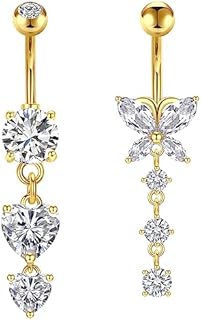 VCMART 2pcs Silver Belly Bars Surgical Steel 10mm Belly Navel Button Rings Piercing Jewellery 14G Butterfly Snake