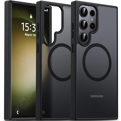 Image of Oterkin Magnetic Samsung Galaxy S23 Ultra Case, Black | Matte, Compatible with MagSafe, Frosted Translucent, Shockproof Anti-Scratch Slim Fit, Military Grade Protection