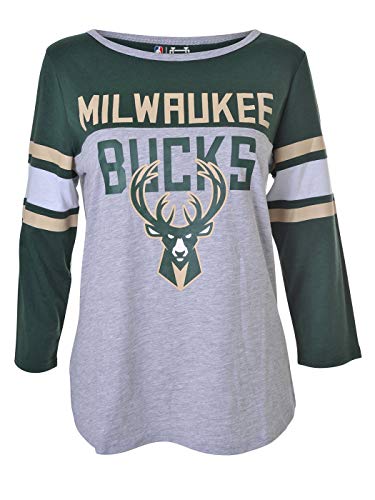 Ultra Game NBA Milwaukee Bucks Womens T-Shirt Raglan Baseball 3 4 Long Sleeve Tee Shirt, Team Color, Large