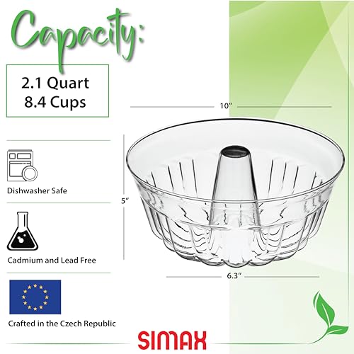 Image of SIMAX Clear Glass Fluted Bundt Cake Pan, Heat, Cold, and Shock Proof, 2.1 Quart (8.4 Cups), Made in Europe, Great for Ring Cakes, Puddings, Desserts, Monkey Bread, and More, Dishwasher Safe
