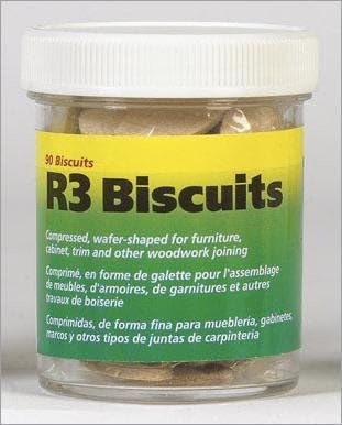 Wolfcraft 2995404 Compressed Wafer Shaped Wood Joining Biscuits for Joining Wood Pieces, #R3, 90 Piece Jar