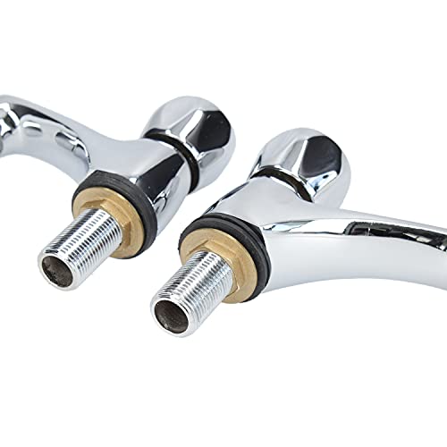 Miniatura 3 de Fontastock Urbel Fskfgb004 Set De 2 Grifos Individuales Para Lavabo, Agua Fría Agua Caliente, Soportes De Fijación, Maneta De Zinc Y Cuerpo De Latón