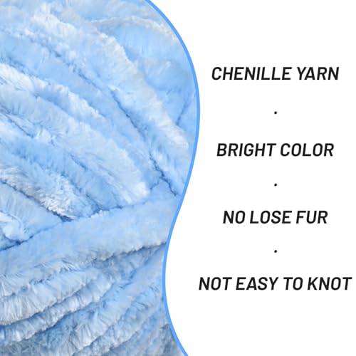 Image of Fuzzy Chunky Chenille Yarn for Crocheting,Soft Plush Yarn for Hand Knitting,Bulky 3x00 g(3x49.2 yd) Baby Blanket Yarn for Crocheting Amigurumi Yarns,Crochet Fluffy Velvet Yarns (Sky Blue)