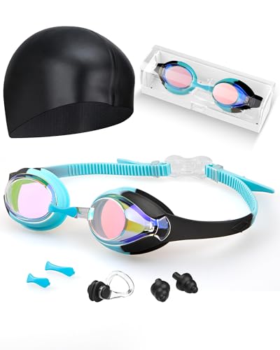 Image of Kids Swim Goggles, Anti-fog and UV Protection with Swim Cap for Age 3-15 Youth Boys Girls Toddler