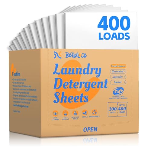 BellaLuce Laundry Detergent Sheets - Laundry Sheets, 400 Loads, Eco-Friendly, Plastic-Free, Fresh Linen Scent, Space Saving, Fast Dissolve & Hypoallergenic
