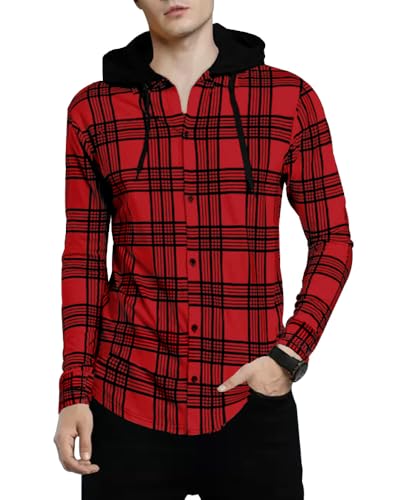 Image of Noble Monk Men's Cotton Blend Hooded Neck Full Sleeve Shirt | Regular Fit | Checkered Pattern | Casual Shirt