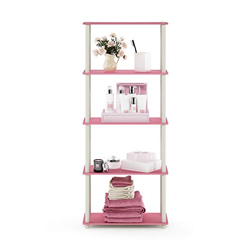 Image of Furinno TURN-N-TUBE Storage Shelves, 5-Tier Book Shelf, Corner Shelf, Toolless Open Shelves, for Organization and Storage, Living Room, Garage, Home Office, Pink