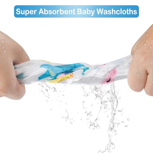 Image of Baby Washcloths, 24Pack Baby Wash Cloths Extra Soft & Ultra Absorbent, Baby Towels and Washcloths Face Towels for Unisex Boys Girls Body, Washclothes Gentle on Sensitive Skin, 9x9 Purple Dinosaur