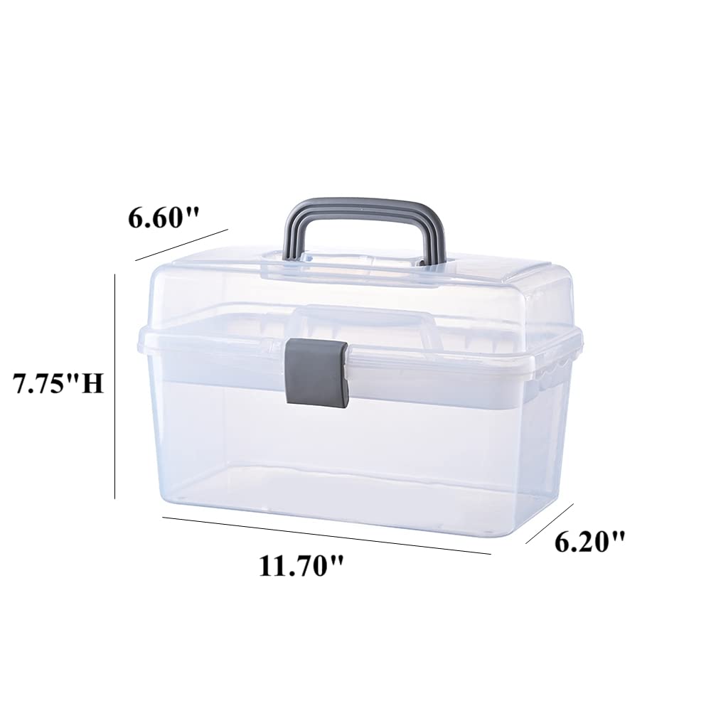 MyGift Clear Plastic 2-Tier Trays Craft Supply Storage Box