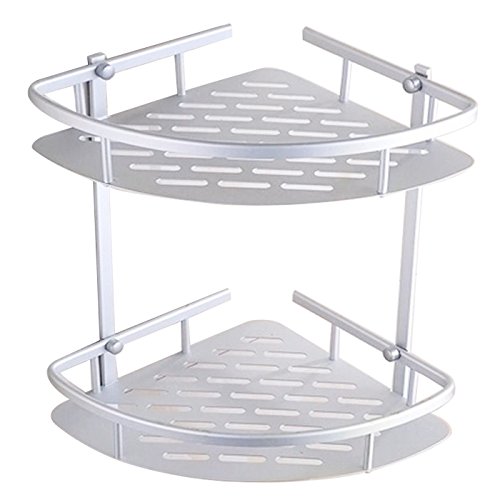 Risingmed 2 - Estantería esquinera de cuarto de baño, cesta de almacenaje de ducha, aluminio, estante organizador con ganchos, accesorios de baño