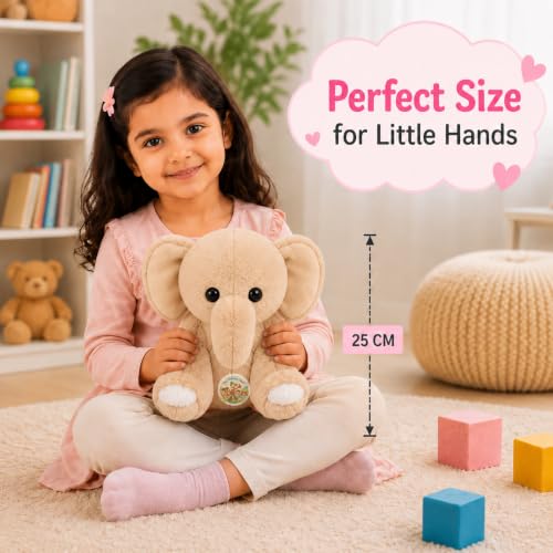 Image of Beige Elephant Soft Toy 25cm | Cute Plush Stuffed Toy