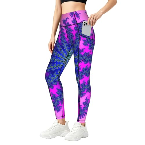 Leggings psicodélicos de mujer con bolsillos altos para móvil