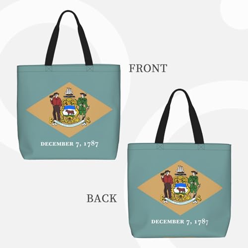 Flag Of Delaware Print Tote Bags, Large Capacity Zipper Shoulder Bag, For Shopping, Work, Daily3