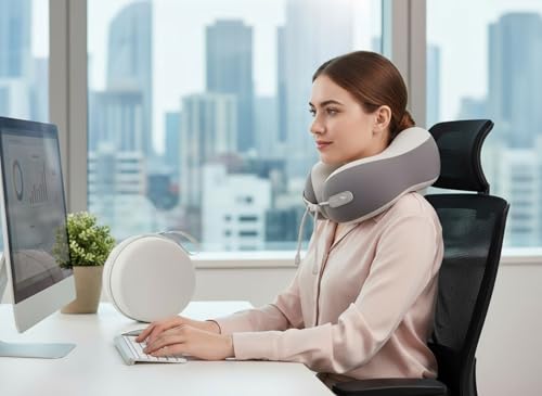 Image of Travel Pillow with Cool Material,Neck Pillow for Traveling 100% Pure Memory Foam,Travel Neck Pillow with Hard Case, Airplane Pillow for Traveling,Travel Essentials (Grey)