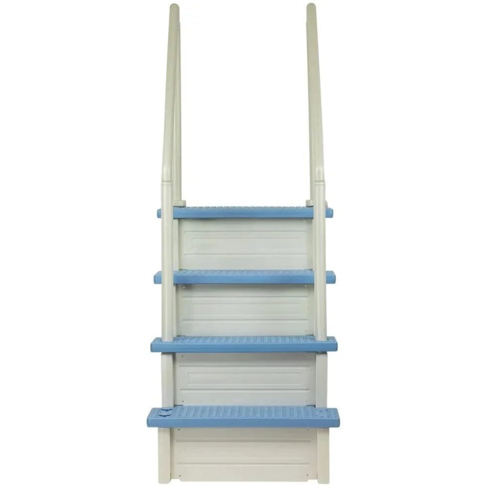 Escalera para piscina blanca con peldaños azul miniatura 2