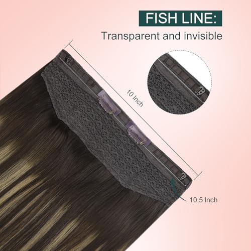 Image of Easyouth Invisible Wire Hair Extensions Ombre 20 Inch Fish Line Hair Extensions Human Hair Brown Ombre Medium Brown Invisible Wire Hairextension Straight Easy to Apply 100g