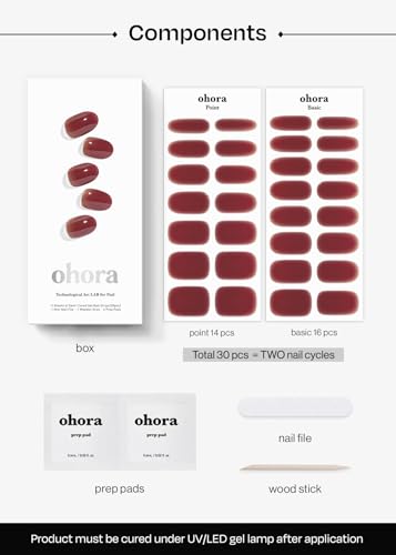 Image of ohora Semi Cured Gel Nail Strips (N Wine Veil) - Works with Any Lamps, Salon-Quality, Long Lasting, Easy to Apply & Remove - Includes 2 Prep Pads, Nail File & Wooden Stick