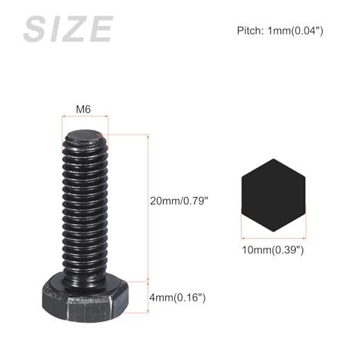 Image of METALLIXITY Hex Bolts (M6-1x20mm) 25Pcs, 8.8 Grade Carbon Steel Fully Threaded Black Oxide, Coarse Thread UNC Hex Head Screw Bolt - for Furniture Repair