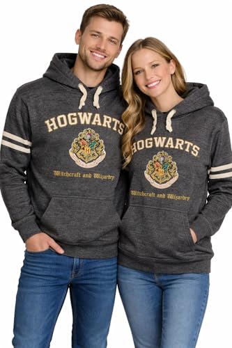 Harry Potter House Hoodie Official Hogwarts Crest Pullover Sweatshirt with Drawstring Hood (XSXL) (UK Alpha XS Regular Regular Charcoal/White)