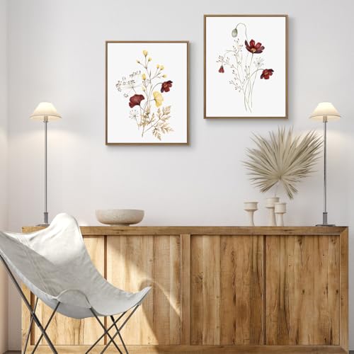 Watercolor Botanical Wall Art Prints Burgundy and Yellow Flower Pictures Wall Decor Colorful Floral Plants Painting Framed Aesthetic Poster for Home Office Kitchen Decoration 2 Pieces Set - 11x14 Inch by JOWOROLO - Used condition - Image 7