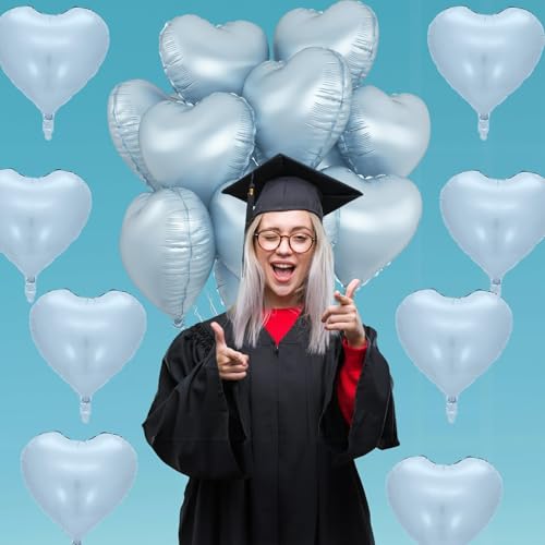 Baby Blue Heart Foil Balloons, 10PCS Light Blue Heart Shape Balloon, 18Inch Large Heart Polyester Film Balloon for Birthday Baby Shower Graduation Wedding Bridal Retirement Winter Party Supplies by TAOYE - Used condition - Image 6
