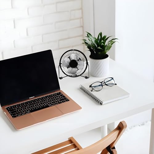 Mini Ventilador de Mesa 360° USB Portátil Com 3 Velocidades Silencioso e Suporte de Ferro