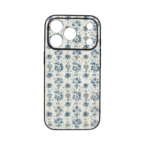 qizjio Blue Vintage Floral Phone Case, Shockproof Protective Classic Flower Pattern Cover for iPhone 17 Pro