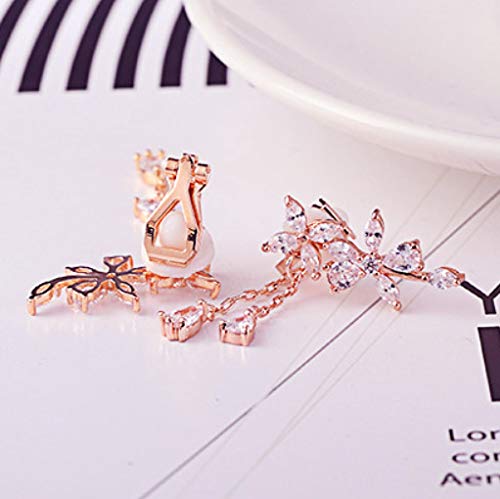 Clip On Earrings Non Pierced Fringe Dangle Tassel Drop Cubic Zirconia Flower Women Girls Rose Gold #TOP2