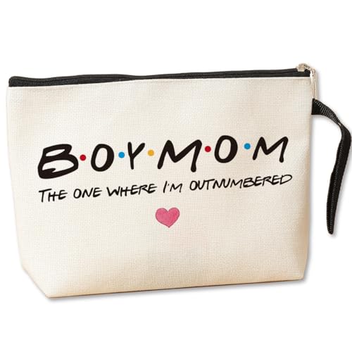 Image of Jztco Boy Mom, Baby Shower Gifts for Mom First Time, Christmas Birthday Unique Thanksgiving Funny Mothers Day, New Mom to Be - Boy Mom The One Where I'm Outnumbered Boy Mom Makeup Bag