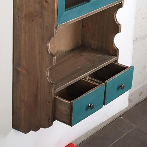 Rustic 4-Tier Wooden Storage Cabinet Sideboard Glass Cabinet Industrial Bookshelf Sideboard with 2 drawers &Cabinet with doors& 2 Hook for Living Room,Kitchen,Entryway,Hallway