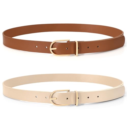 Image of 2 Pack Women Soft Faux Leather Waist Belt for Ladies Jeans Dress Chic belt with Pin Buckle SUOSDEY Fashion Casual Belt