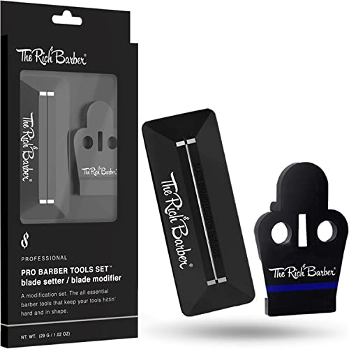 The Rich Barber Pro Barber Tools Set - Accessories Kit with 1-Minute Blade Modifier & 10-Second Blade Setter - Zero Gap Trimmer Alignment Tool Blade Sharpener Block - Professional Barber Supplies