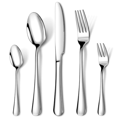 HONKKU Besteck Set 12 Personen, 60 Teilig Besteckset mit Messer Gabel Löffel, Essbesteck Set Edelstahl Spiegelpoliert, Spülmaschinenfest