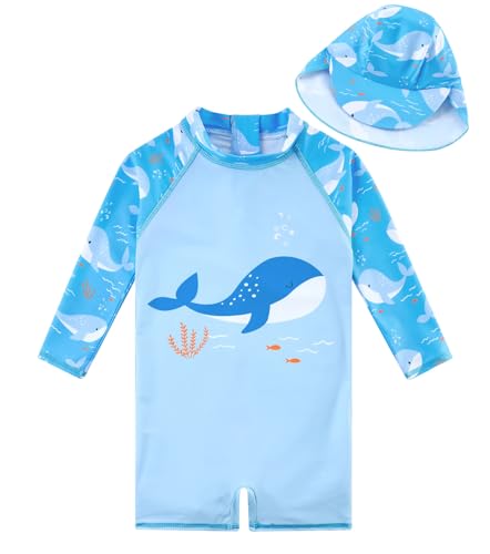 Image of ADUKIDE Baby Boys Swimsuit Summer Beach Rash Guard Swimwear One Piece Sunsuit with Sun Hat 3-24 Months