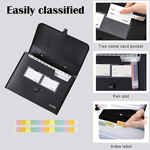 26 Pockets Accordion File Organizer With Durable Handle, Tranbo Letter Size/A4 Expanding File Folder, Portable Paper Organizer, Expandable Plastic Document Organizer For Travel School Office - Black #TOP2
