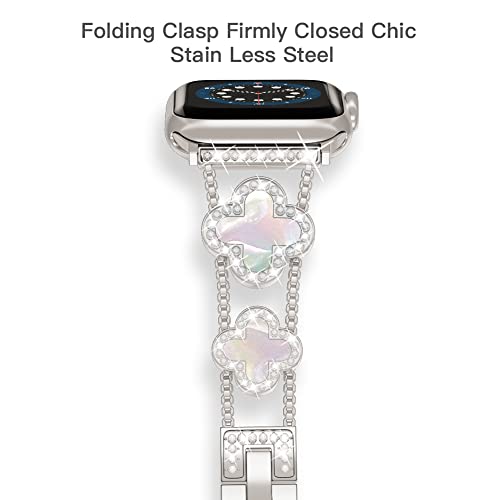 Image of Musk-MSKR Diamond Metal Bands Add Sparkle to Your Watch For Apple Watch Series 11 /10 /9 /8 /7 /6 /5 /4 /3 /2 /SE /Ultra Clover Simple and Stylish Compatible with 38mm40mm41mm42mm44mm45mm 46mm49mm Women's Wear
