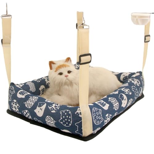 Jingshihaisu 猫ベッド ハンモック ペット用品 猫 ハウス 夏用 紐で固定できる 四隅紐付き ケージ 通気性 超軽量 四季通用 丸洗い 休憩所 清潔保持 ずり落ち防止 安定した 収納便利 適用子猫 成猫 小型/中型犬 (L,B(スクエア型))