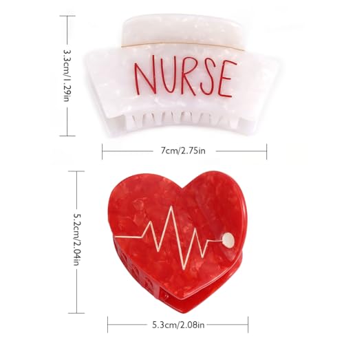Personalized Acetate Nurse Cap Claw Clips Red Heart Shape Hair Clips Heart Shape Hair Jaw Clips for Women Nightingale International Nurses Day May 12 Gift Hair Clips for Women