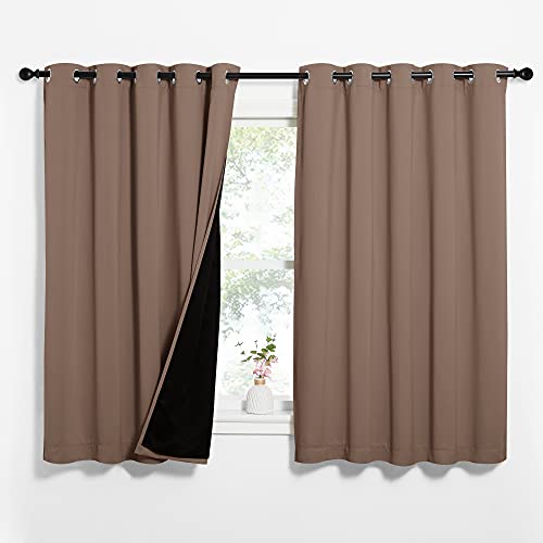 NICETOWN Total Blackout Panels for Nursery, Super Soft, Heavy Duty and Thick Window Treatment Curtains 63 inches Long with Black Lined for Basement, (