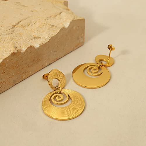 18K Gold Plated Circle Drop Earrings For Women Girls,Trendy Striped Layered Disc Dangle Earrings,Statement Geometric Irregular Stainless Steel Earrings Hypoallergenic,Chic Minimalist Designer Jewelry #TOP2