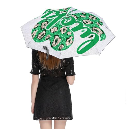 Parapluie pliant 3 volets imprimé léopard vert et trèfle compact - 5