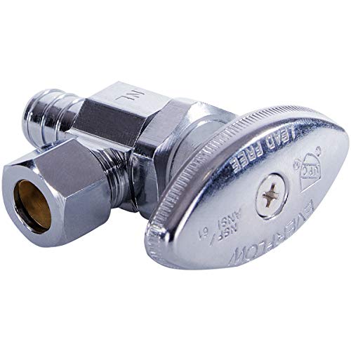 Image of Midline Valve 71512QS-OM-5 Water Supply Stop Valve with Multi-Turn Wheel; Angle Shut-off for Toilet, Sink, Dishwasher, Heater; 1 /2'' PEX x 3 /8'' Compression; Chrome Plated Brass (5 PK)