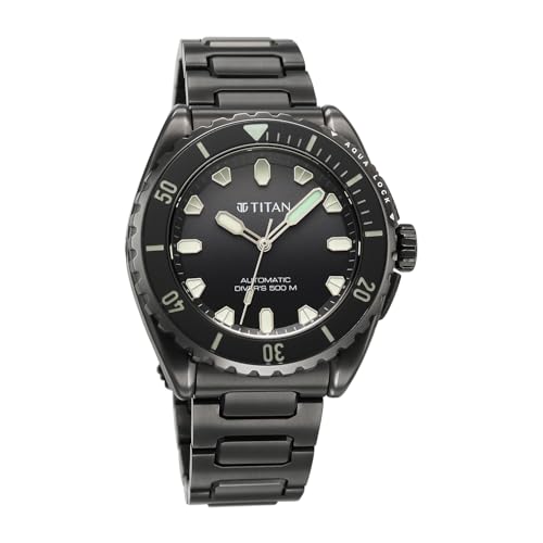 Image of Titan Zero Hour Diver's Certified 500m Automatic Analog with Black Dial & Black Titanium Strap Watch for Men - 10071QM01