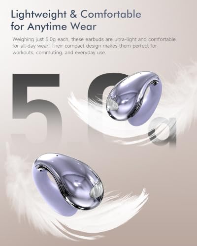 Image of Upgraded Clip-on Ear Earbuds, Bluetooth 6.1 Wireless Open Ear Headphones, Comfortable Fit with Crystal Clear Sound, 50-Hour Battery Life, Open-Ear Wireless Headphones for Gym & Outdoor Sports,Purple